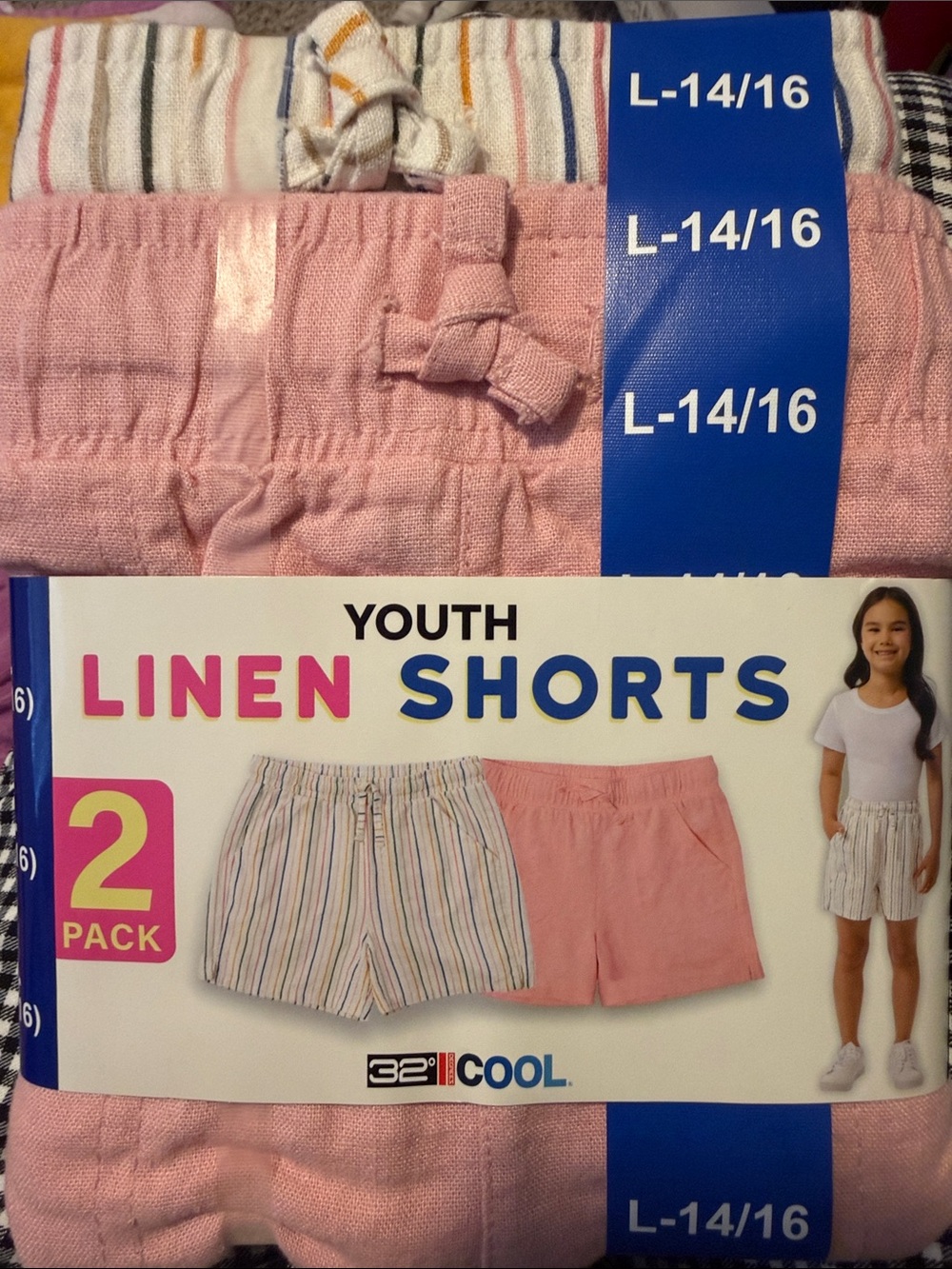 32 Degrees Girls Pink & Multicolor Stripe Linen Shorts - 2 Pack
